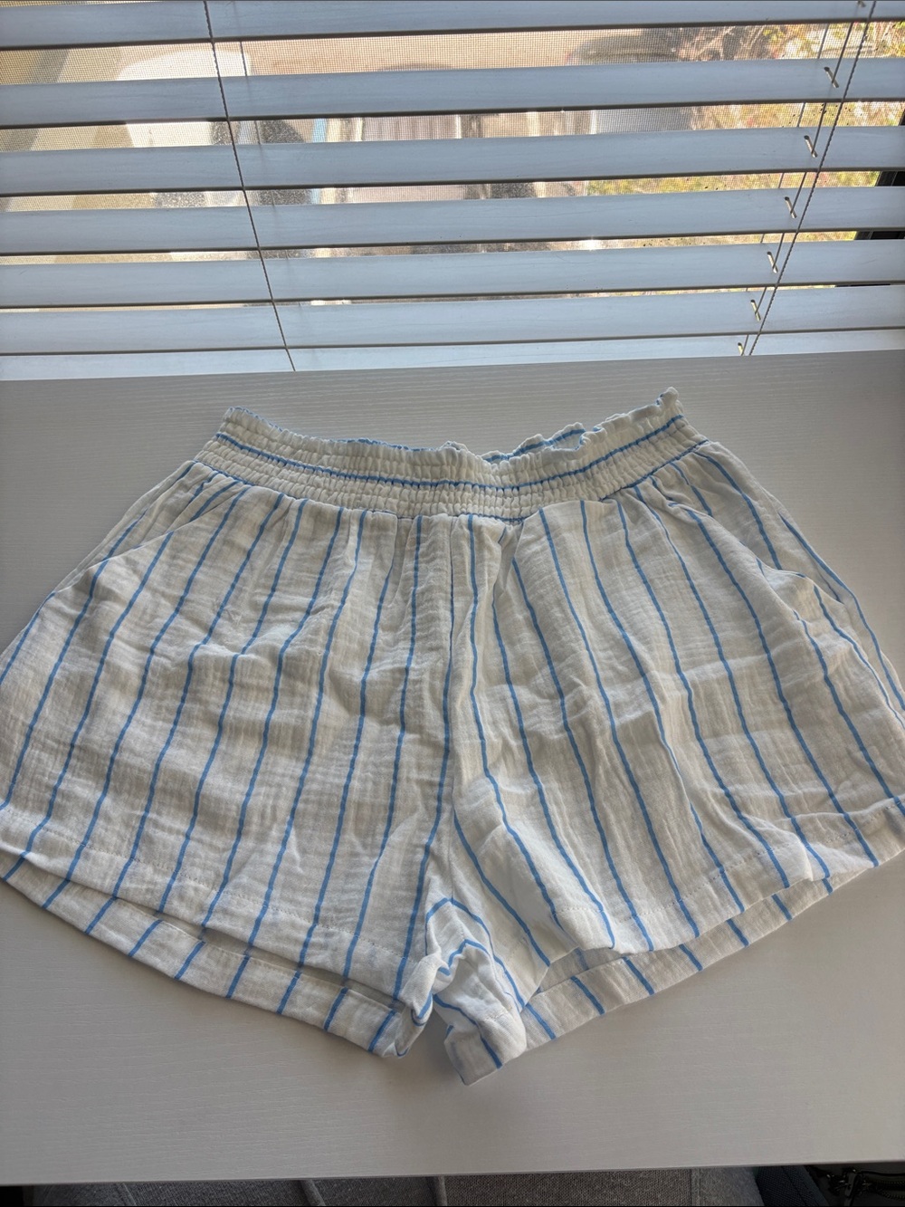 Ocean Drive Cream Shorts with Light Blue Stripes